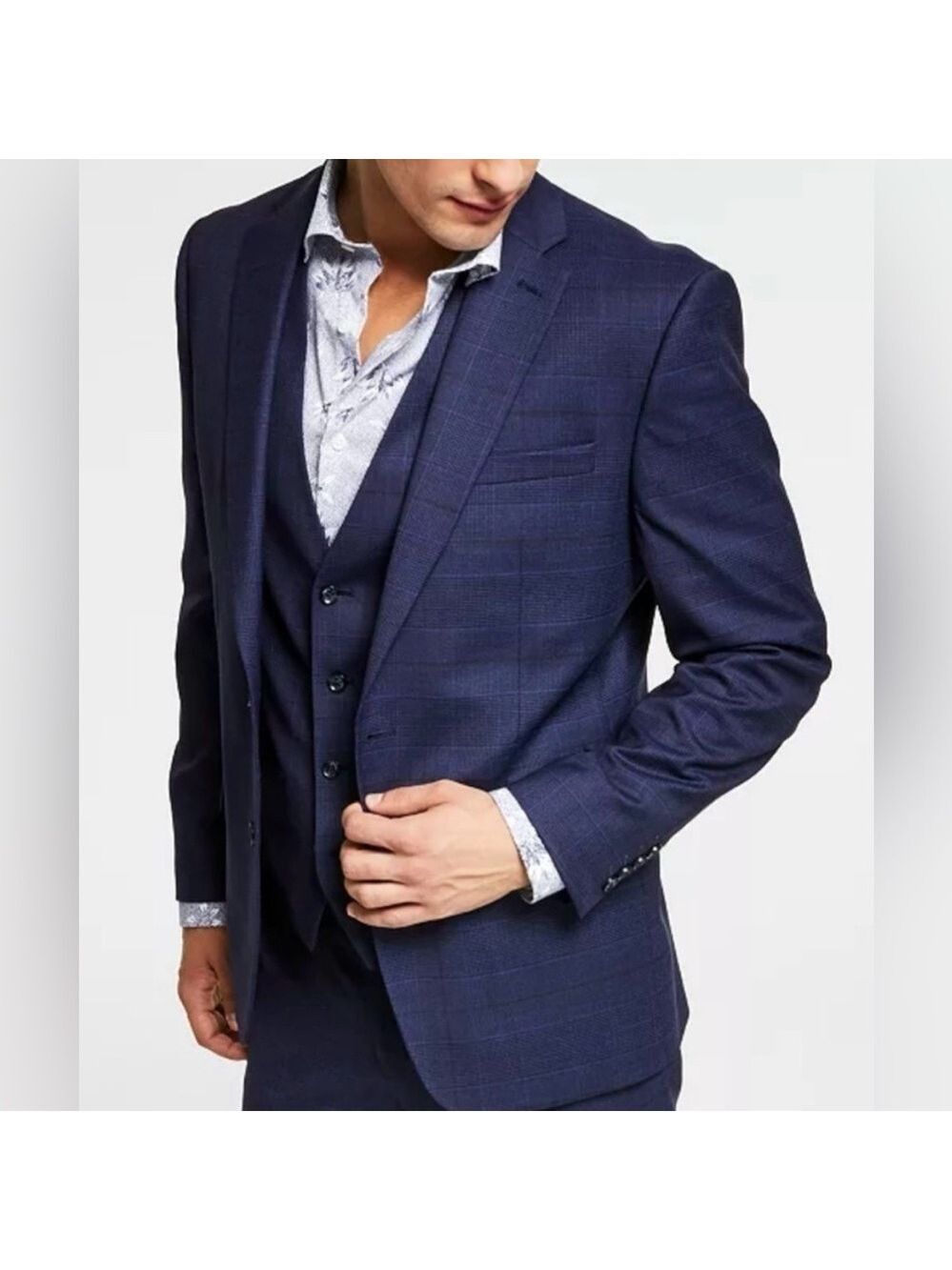 Bar Ill Men's Slim-Fit Blue Plaid Wool Suit Jacket Blazer Sport Coat Size 38 Reg